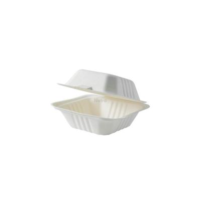 Clamshell (Sugarcane) 6“ Burger Box WHITE - Large - 150x150x78mm - [0220520] - BIOSERV - 400/CTN
