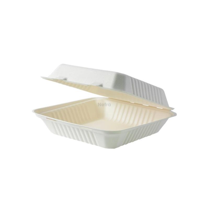 Clamshell (Sugarcane) 8“ WHITE - 205x205x40/65mm - [0220530] - BIOSERV - 200/CTN