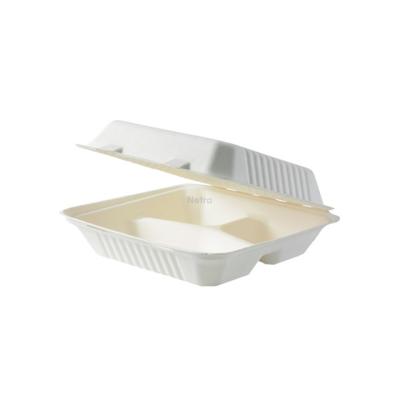 Clamshell (Sugarcane) 8” WHITE - 3 Compartment - 205x205x40/65mm - [0220540] - BIOSERV - 200/CTN